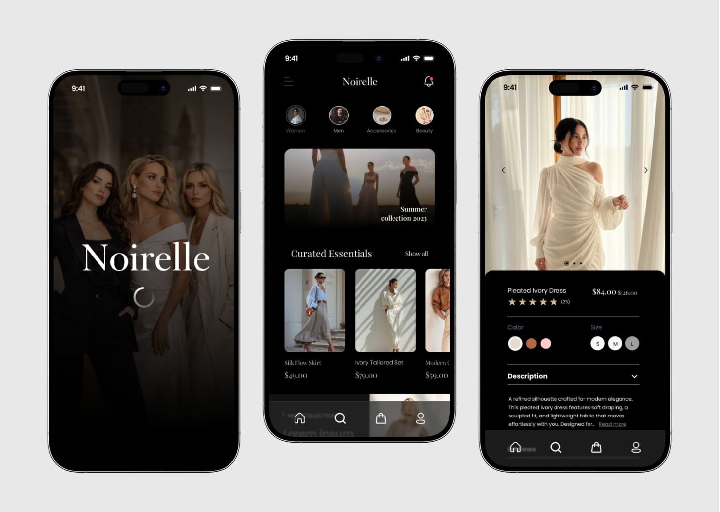 Noirelle fashion e-commerce app project preview
